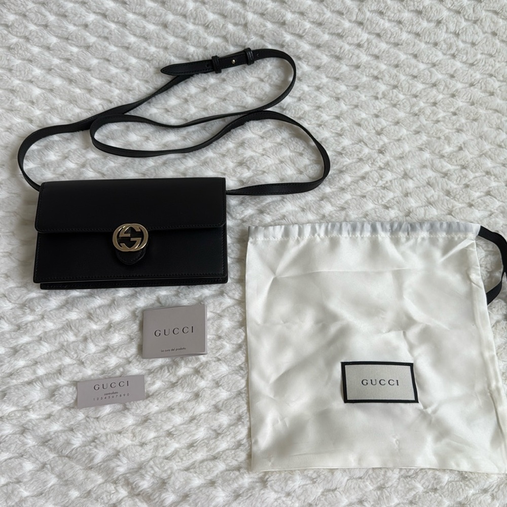 Gucci Interlocking GG Wallet Crossbody Handbag-369664-Authentic-EUC